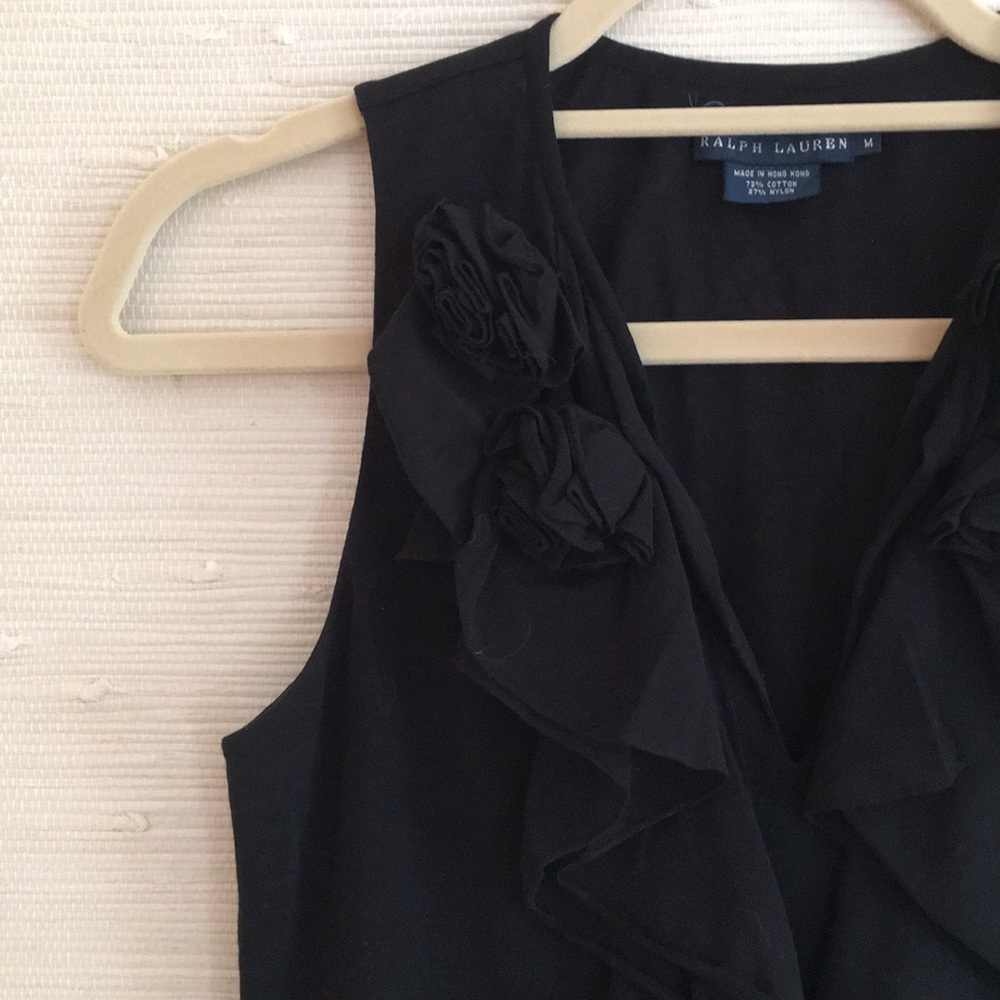 Ralph Lauren Black Sleeveless Ruffle V-neck Top - Picture 4 of 8